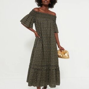 Hyacinth House Black Floral Shirred Capri Off the Shoulder Maxi Dress Size Large